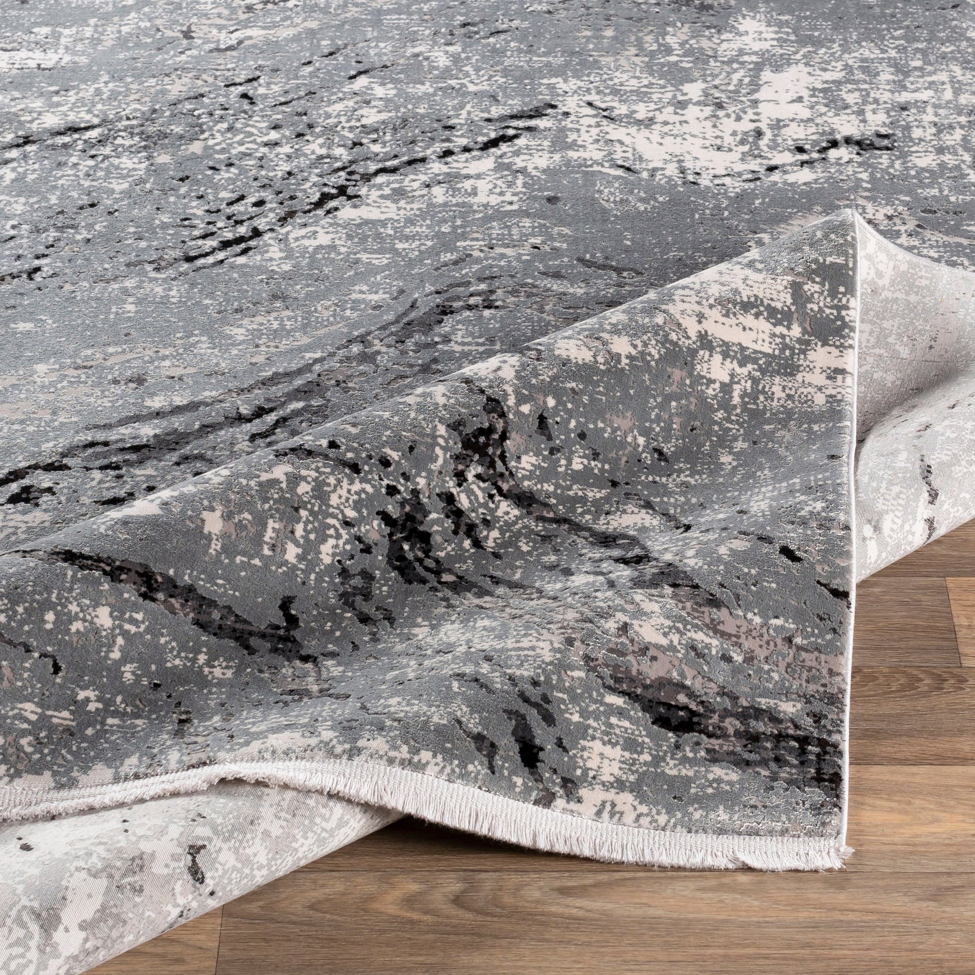 Solar Rug - 25676 by Surya in gray, light gray, charcoal, black. Made from 70% viscose, 30% acrylic in a unique style.