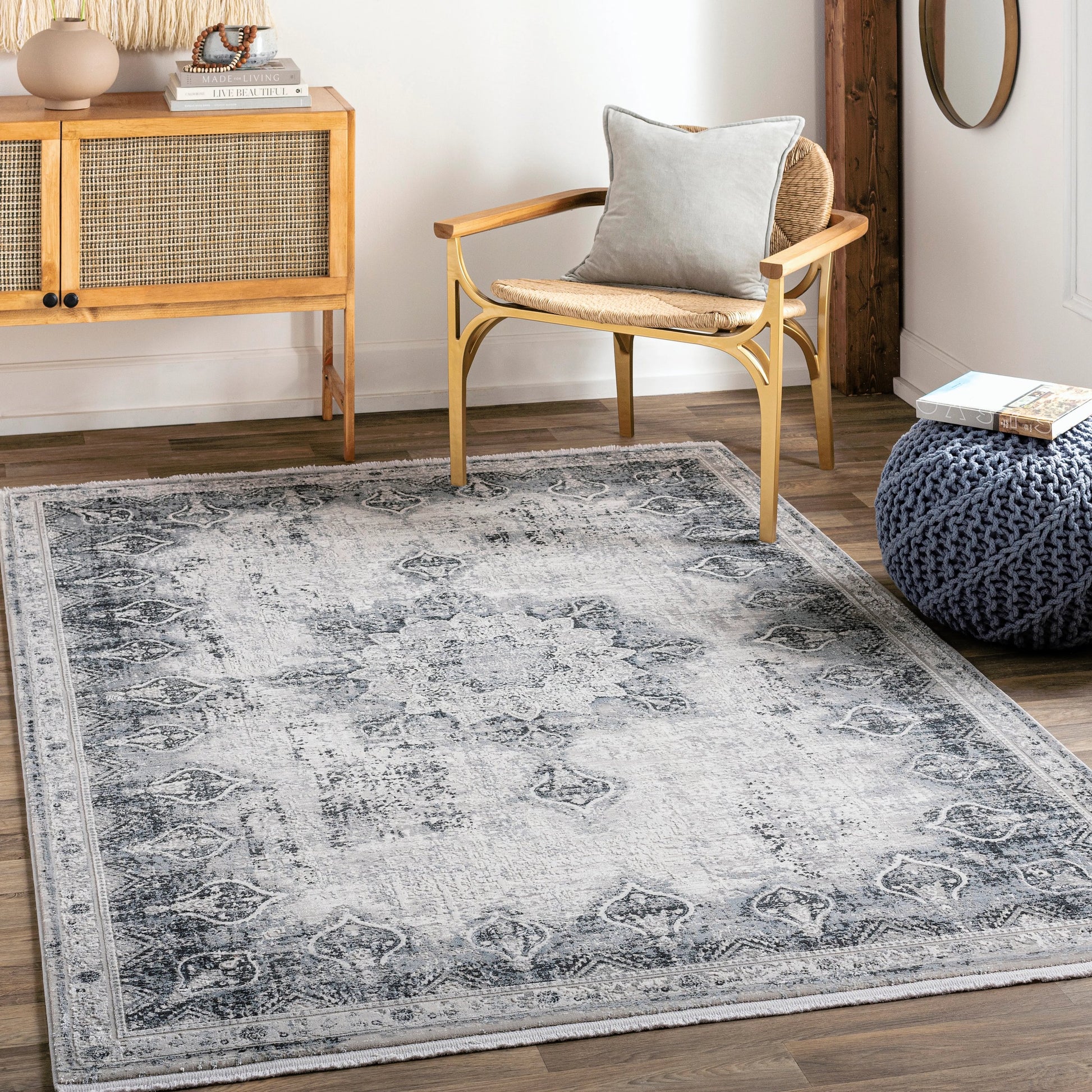Solar Rug - 26137 by Surya in gray, light gray, light beige, light slate, black. Made from 70% viscose, 30% acrylic in a unique style.
