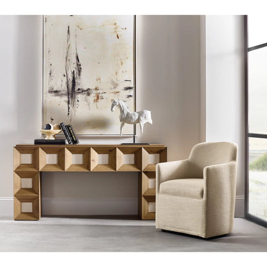 Commerce and Market Haven Console Table by Hooker Furniture in medium wood and natural oak. Made from oak solids, oak veneers, travertine marble in a unique style.