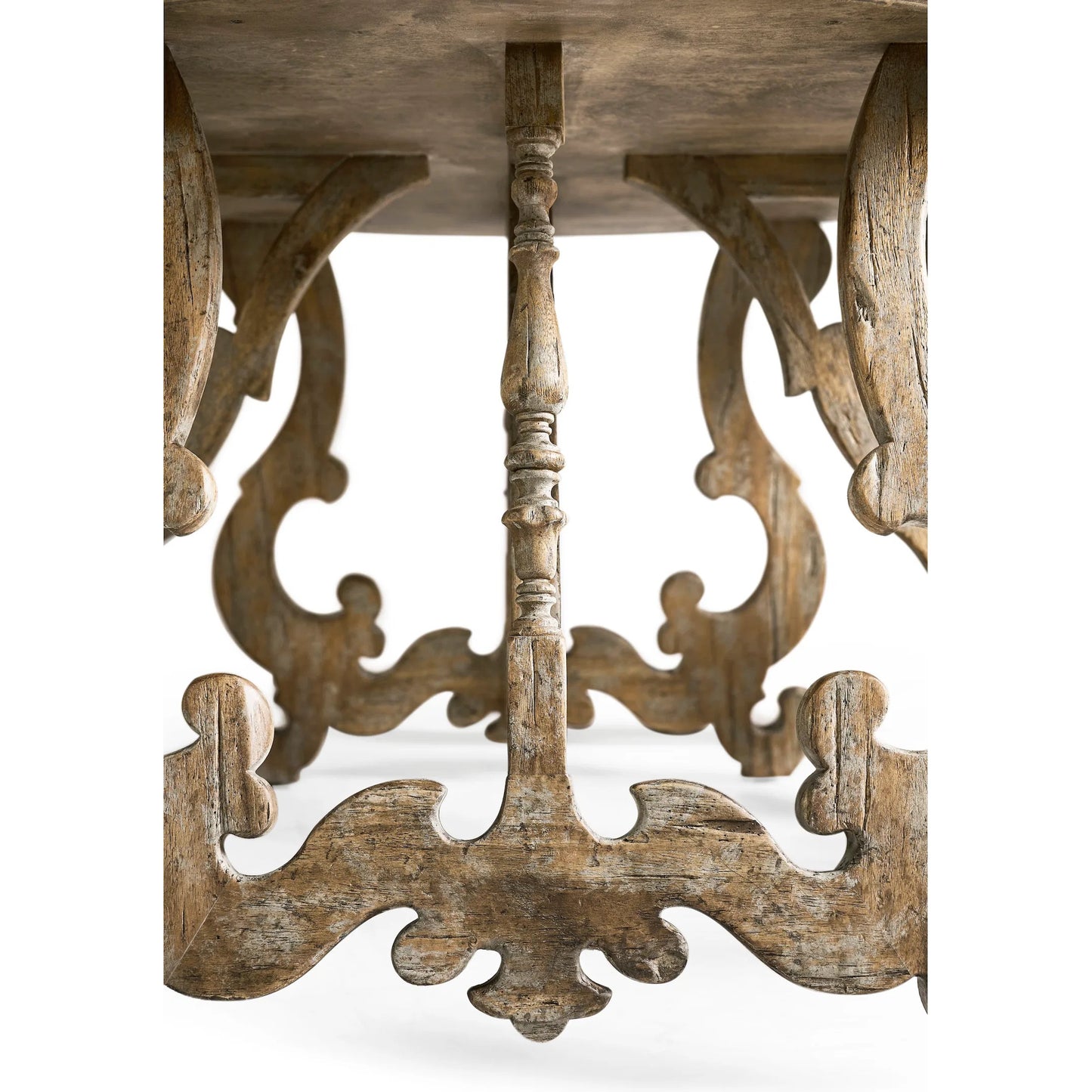 009 SI-2462574 | Closeup | Caldera Centre Table by Jonathan Charles in light spain painted walnut. Made from acacia in a traditional style.