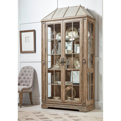 Architrave China Cabinet by A.R.T. Furniture in almond. Made from pine solids and veneer, glass, metal in a traditional style.