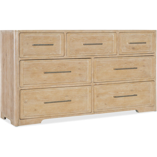 Retreat Seven-Drawer Dresser by Hooker Furniture in dune. Made from oak, maple veneers with cedar in a cottage & farmhouse style.