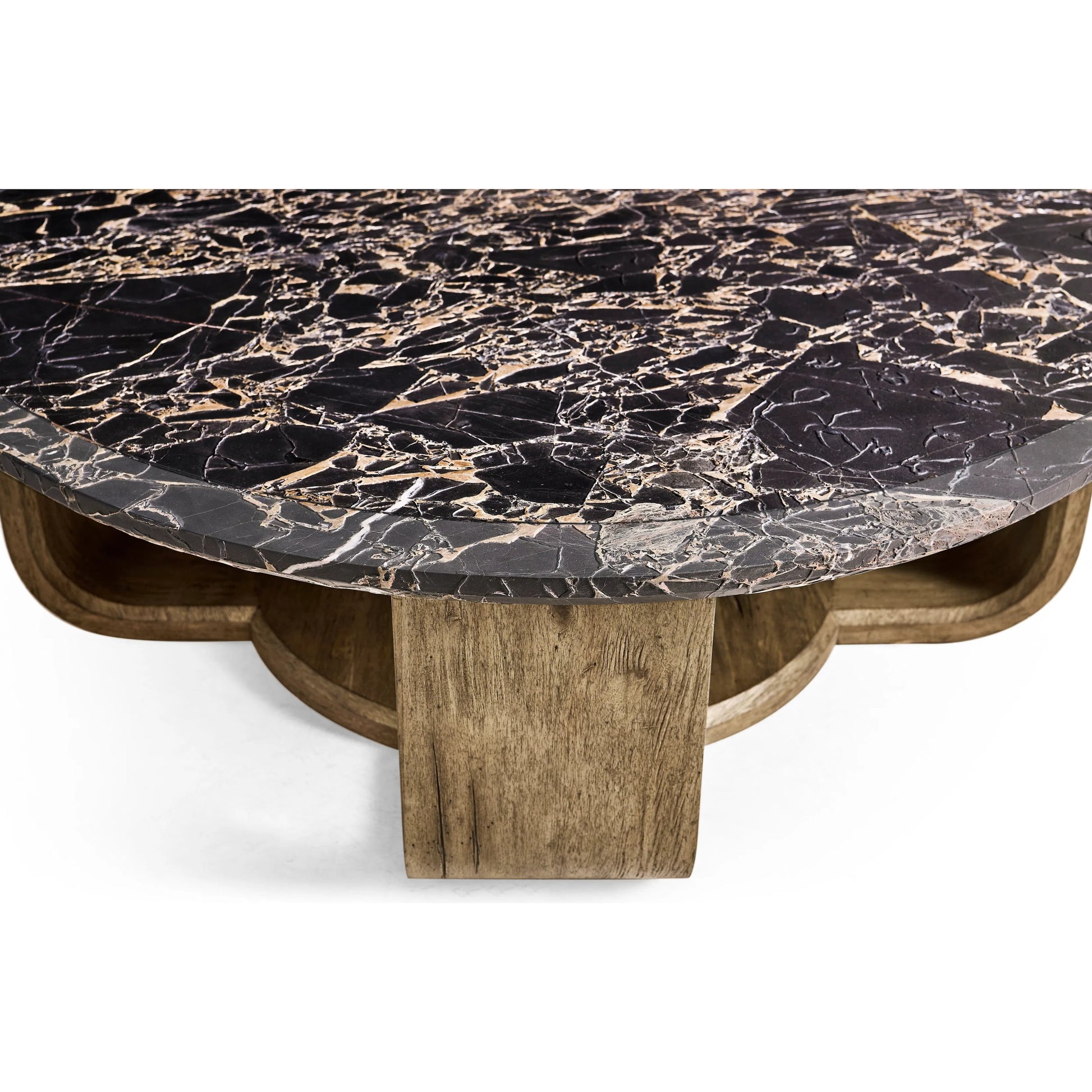Stone Ridge Round Marble Cocktail Table by Jonathan Charles in tully light acacia. Made from acacia veneer in a modern style.