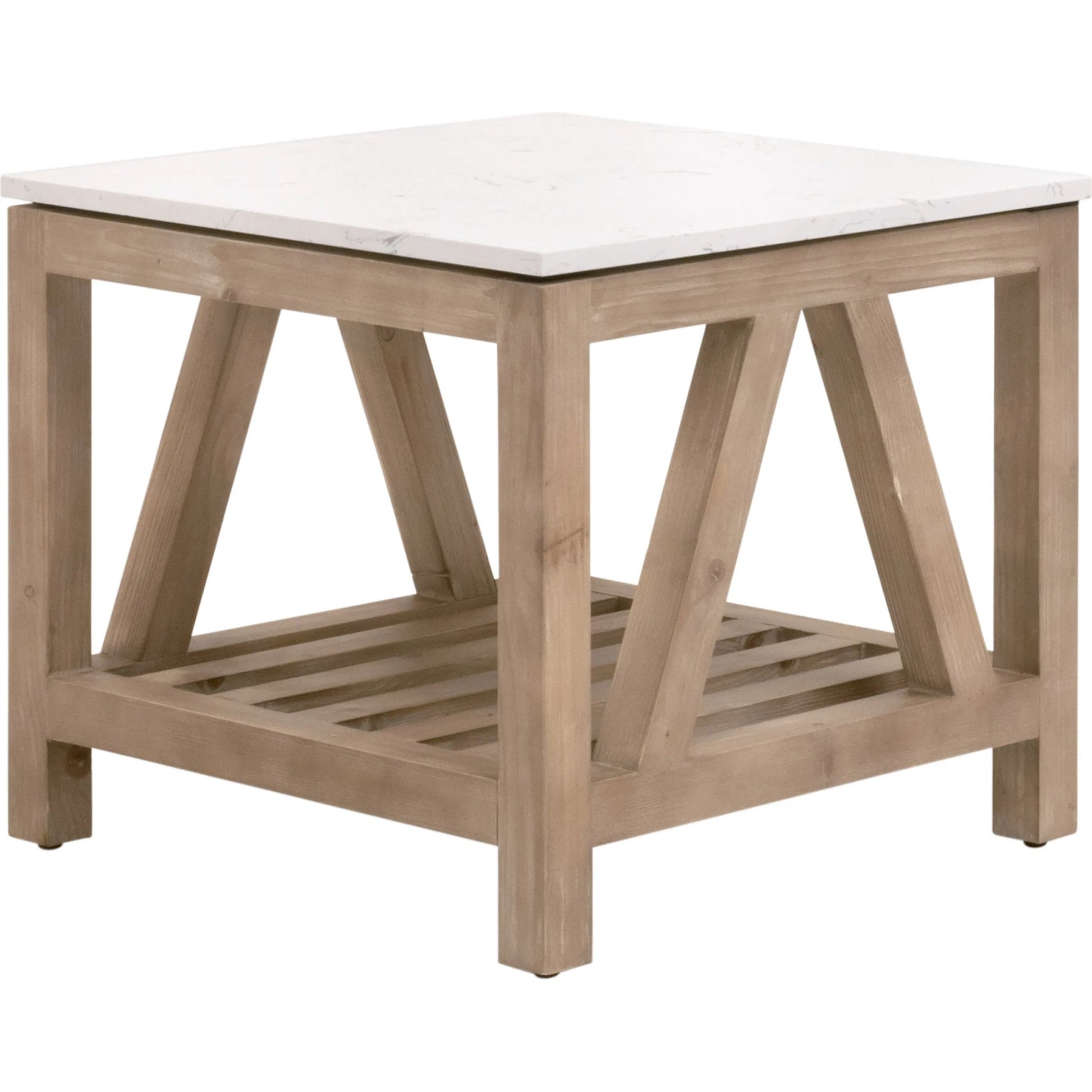 Spruce End Table by Essentials For Living. Made from solid pine wood, solid quartz in a coastal style.
