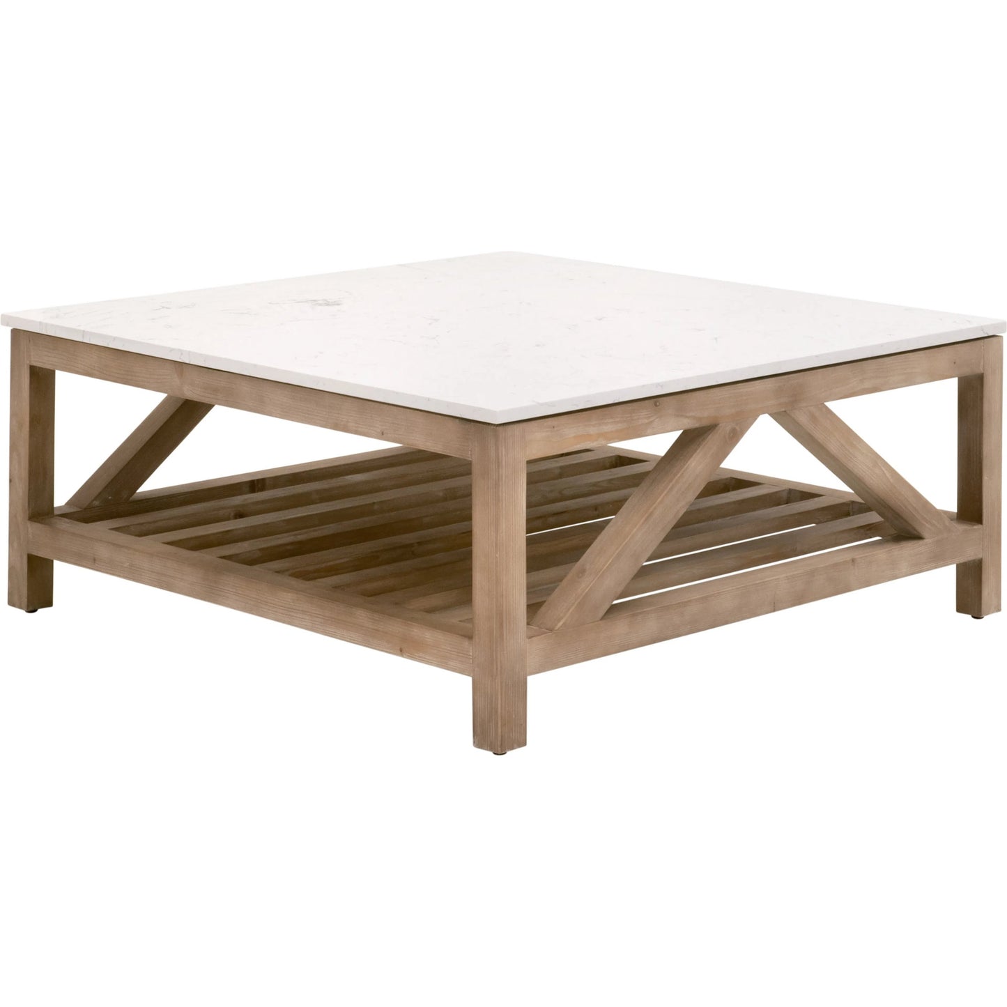 002 SI-2249338 | Primary Silo | Spruce Square Coffee Table by Essentials For Living. Made from solid pine wood, solid quartz in a coastal style.
