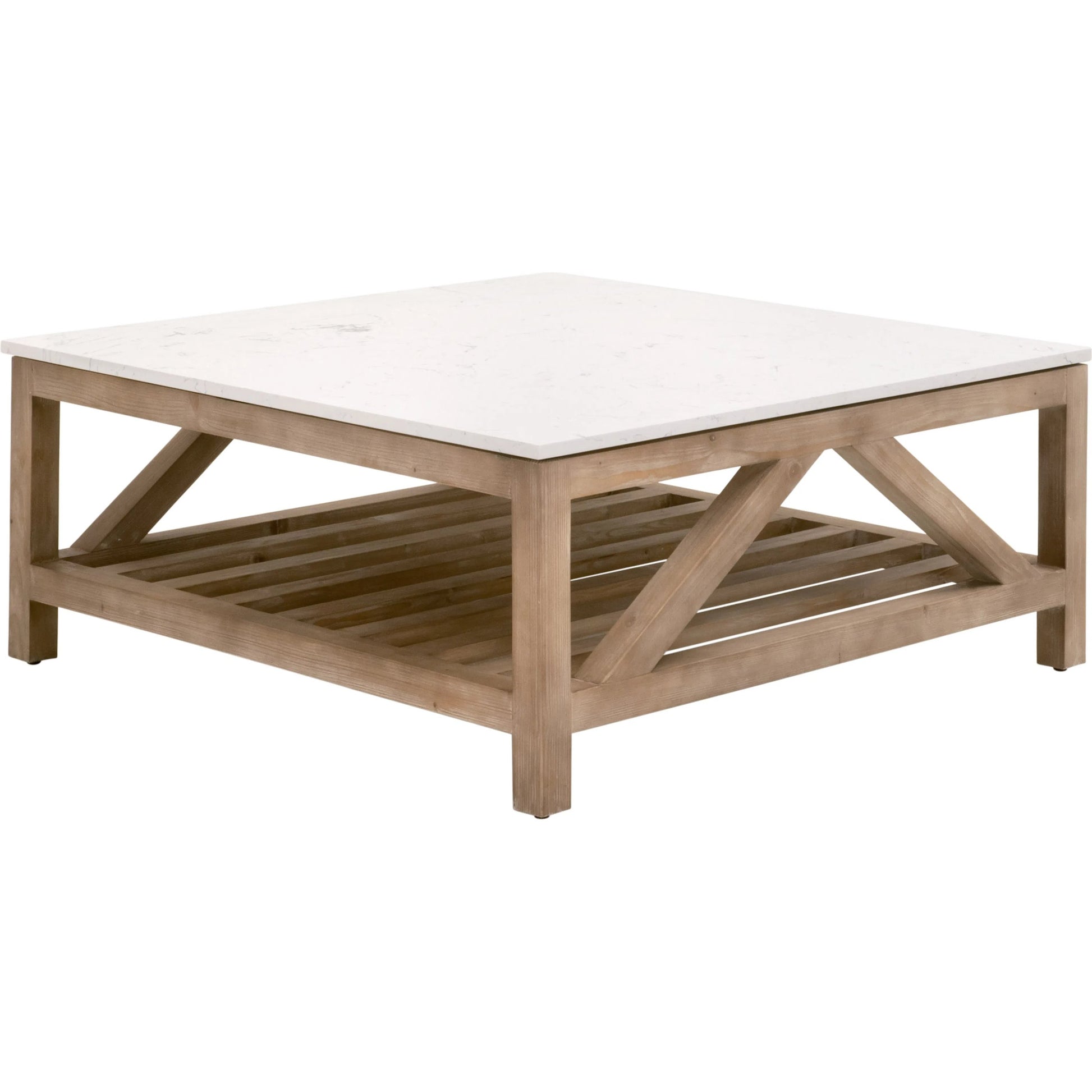 Spruce Square Coffee Table by Essentials For Living. Made from solid pine wood, solid quartz in a coastal style.