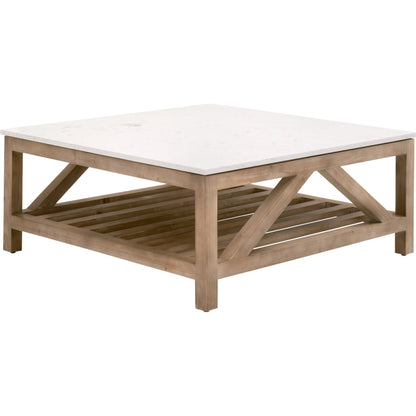 Spruce Square Coffee Table by Essentials For Living. Made from solid pine wood, solid quartz in a coastal style.
