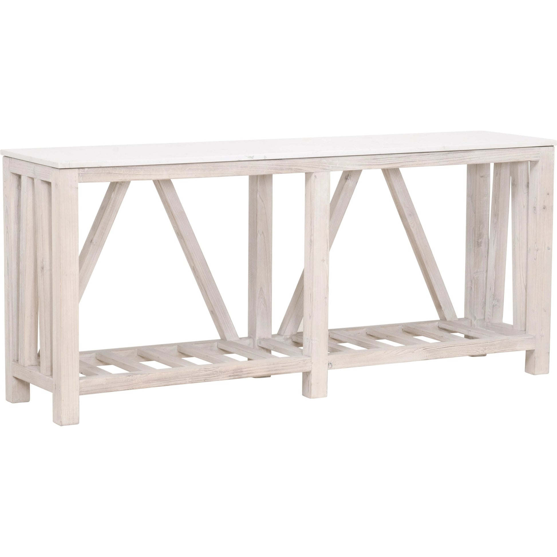 Spruce Console Table by Essentials For Living in white wash pine, white quartz. Made from solid pine wood, solid quartz in a coastal style.