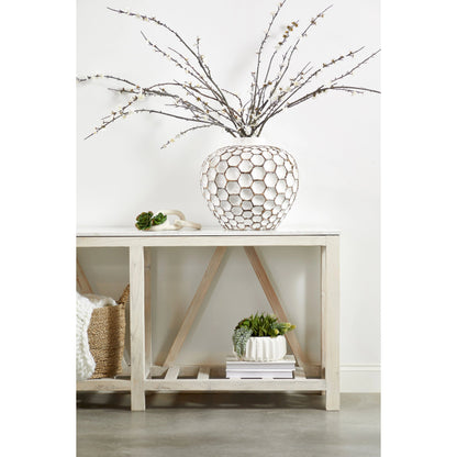Spruce Console Table by Essentials For Living in white wash pine, white quartz. Made from solid pine wood, solid quartz in a coastal style.