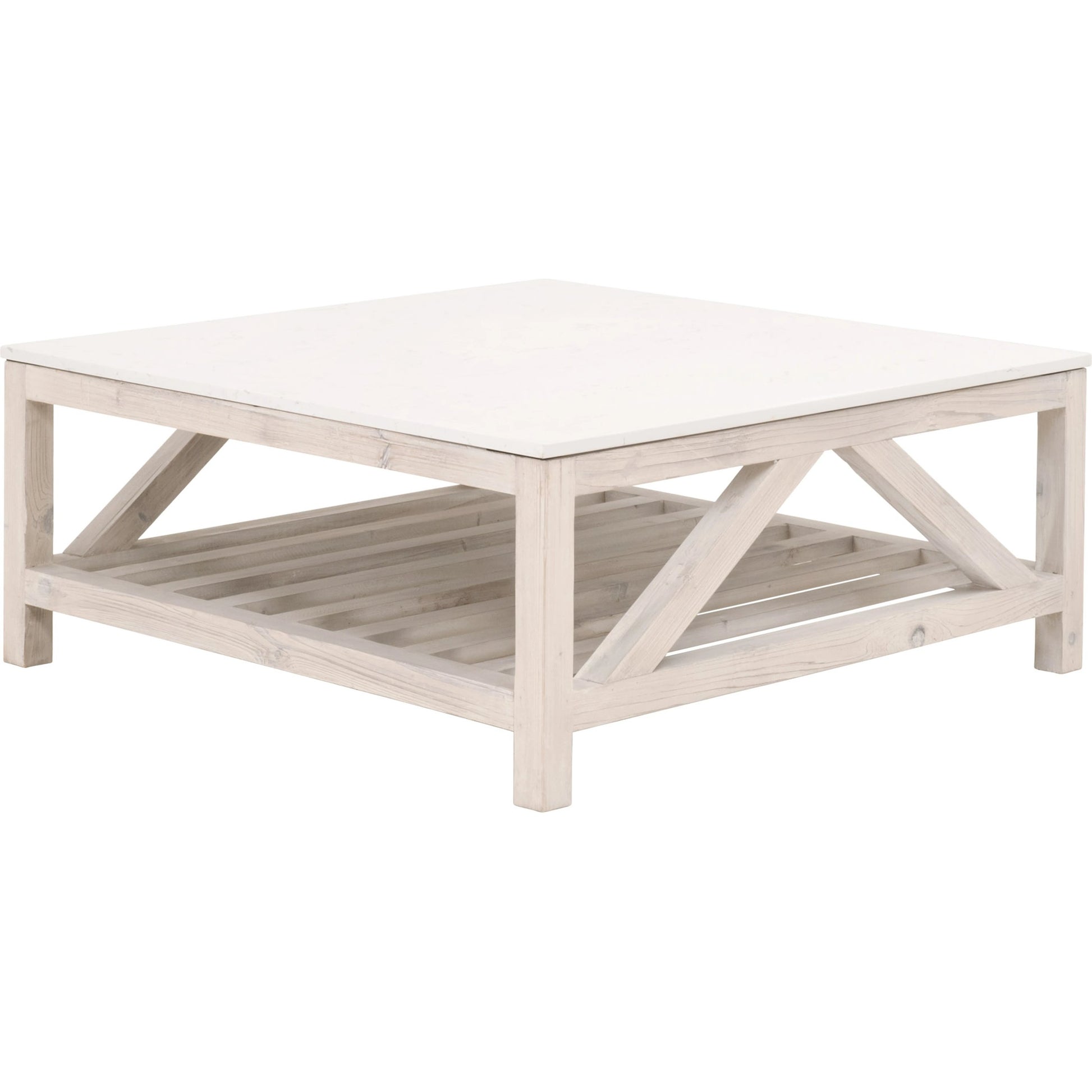 Spruce Square Coffee Table by Essentials For Living. Made from solid pine wood, solid quartz in a coastal style.