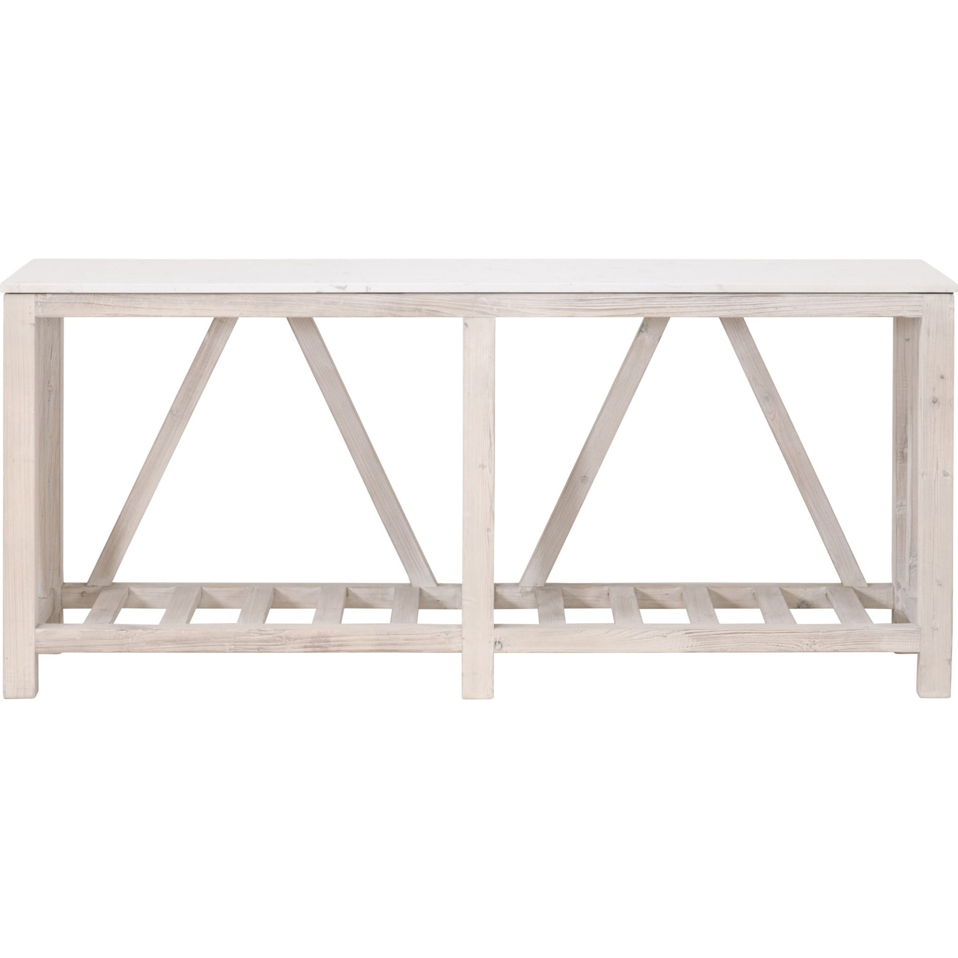 Spruce Console Table by Essentials For Living in white wash pine, white quartz. Made from solid pine wood, solid quartz in a coastal style.