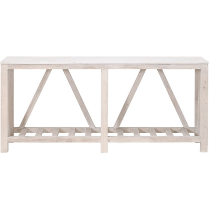 Spruce Console Table by Essentials For Living in white wash pine, white quartz. Made from solid pine wood, solid quartz in a coastal style.