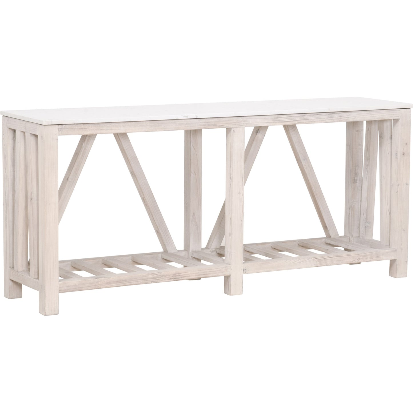 001 SI-1826892 | Primary Silo | Spruce Console Table by Essentials For Living in white wash pine, white quartz. Made from solid pine wood, solid quartz in a coastal style.