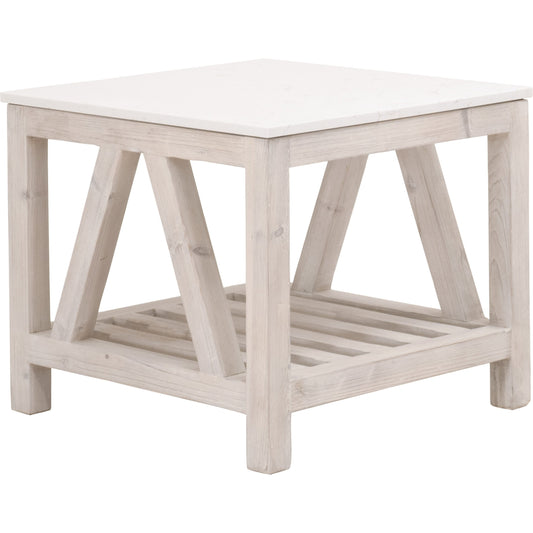 Spruce End Table by Essentials For Living. Made from solid pine wood, solid quartz in a coastal style.
