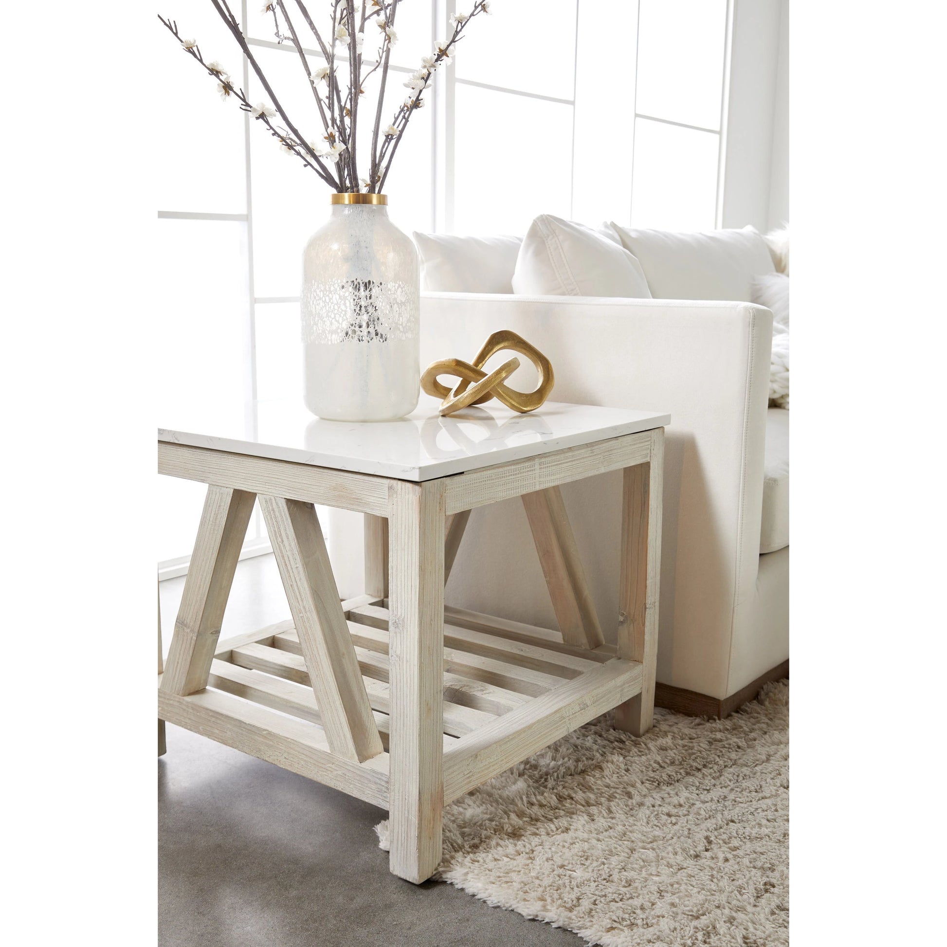 Spruce End Table by Essentials For Living. Made from solid pine wood, solid quartz in a coastal style.