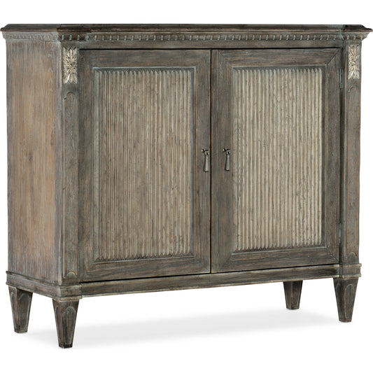 Sanctuary Madame Accent Chest by Hooker Furniture in quartz gray. Made from oak veneers in a rustic style.