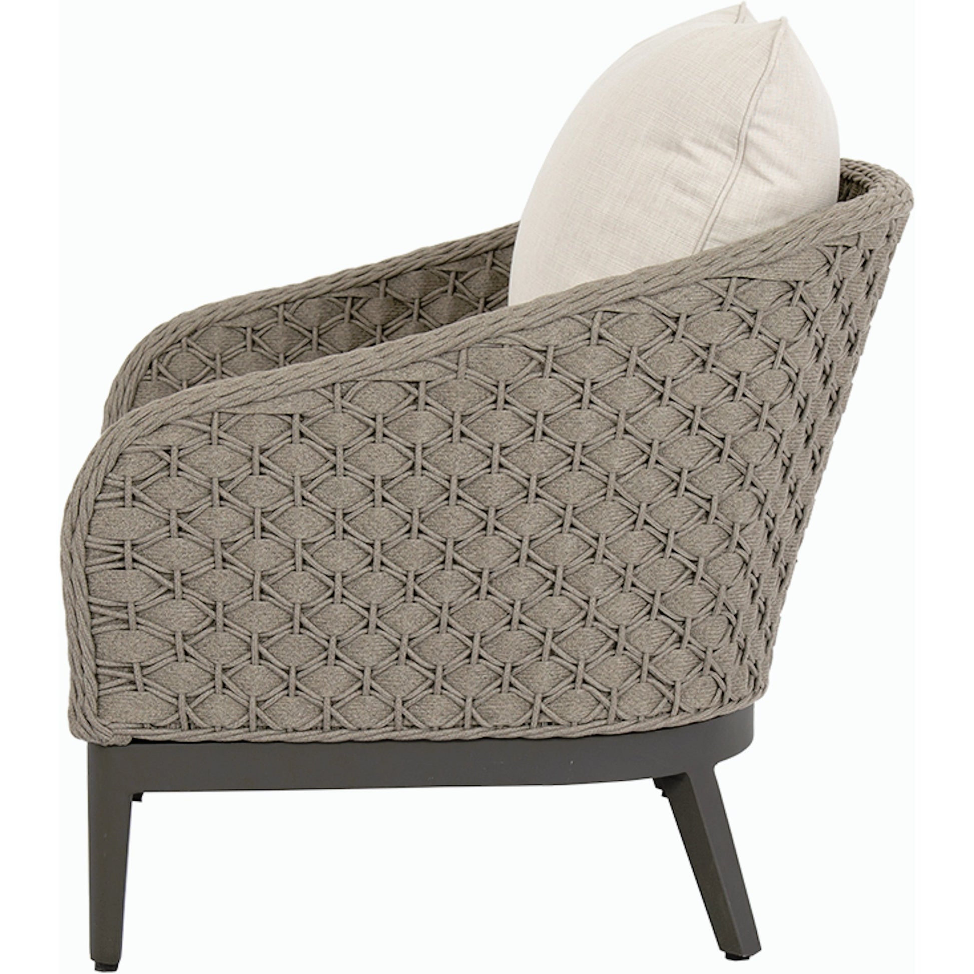 Marbella Outdoor Club Chair by Sunset West in graphite. Made from olefin rope in a modern style.