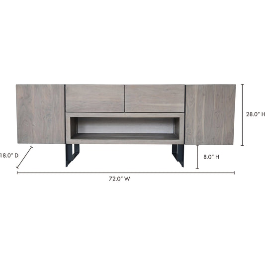 Tiburon Media Cabinet by Moe's Home Collection. Made from solid acacia, iron base in a modern style.