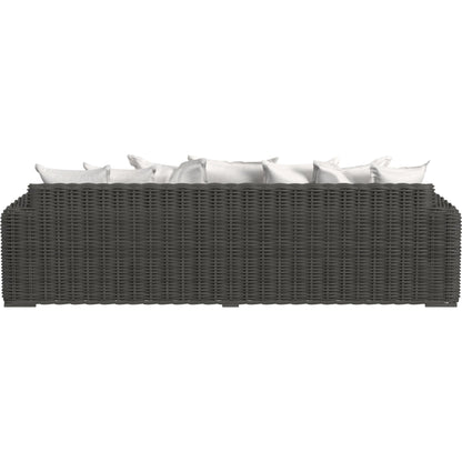 Cabo Outdoor Sofa by Sunset West in dark wood. Made from resin wicker in a rustic style.