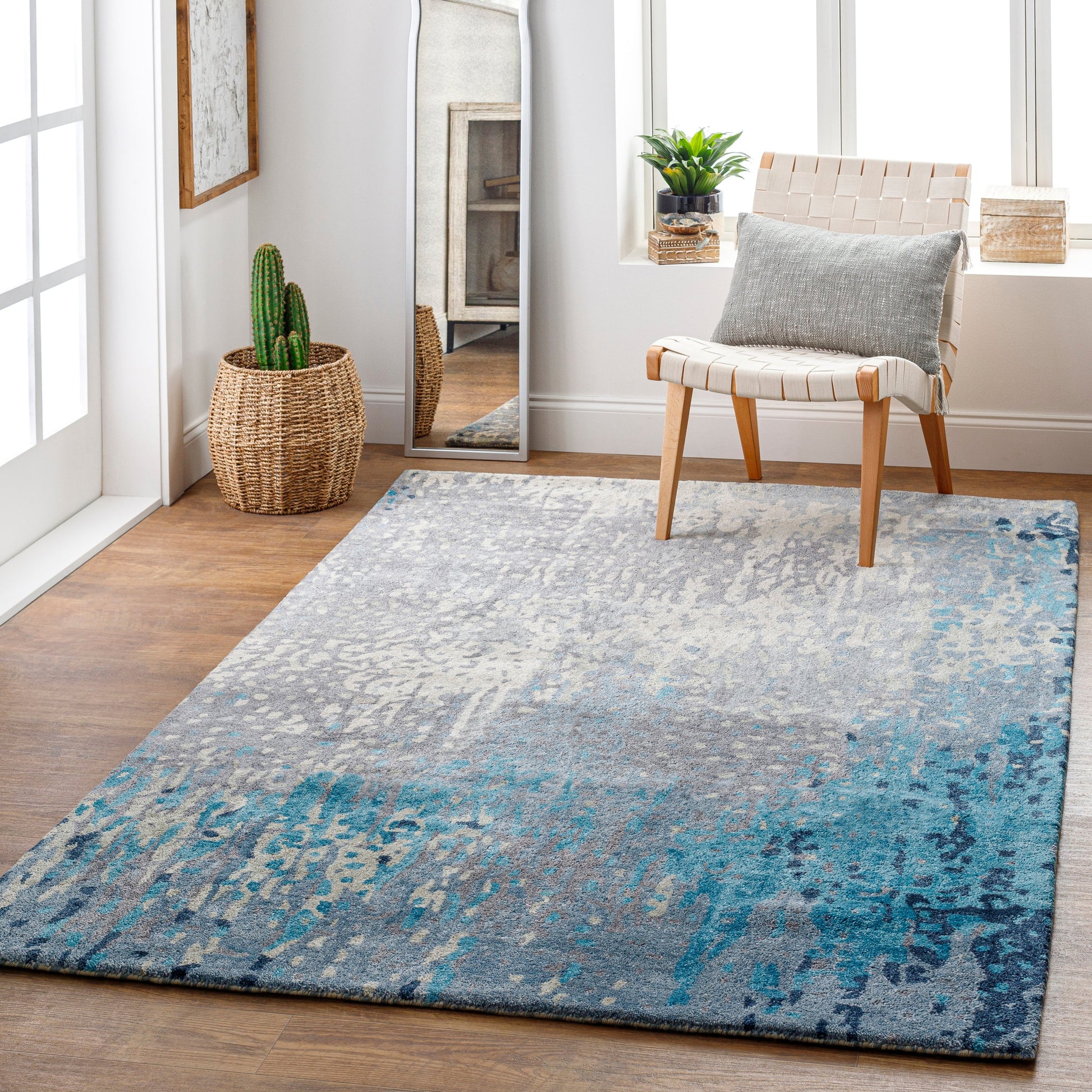 Serenade Rug - 1020 by Surya in dark purple, lilac, blue, light gray, cream, black. Made from 80% viscose, 20% wool in a unique style.