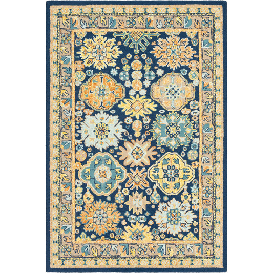 Serafina Rug - 23254 by Surya in navy, burnt orange, tan, mustard, yellow. Made from 100% wool in a unique style.
