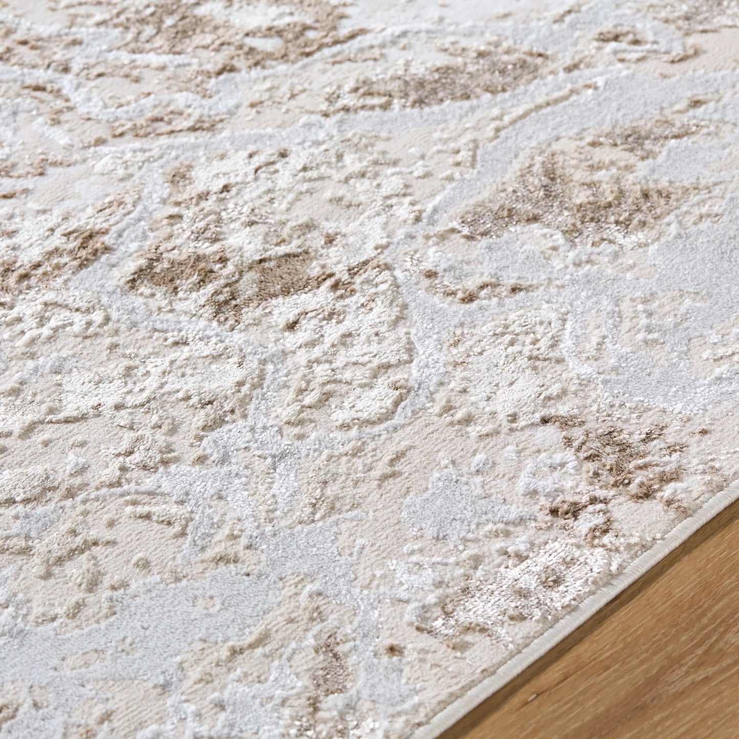 008 SI-2245528,SI-2245529,SI-2245530 | Closeup | Sunrise Rug - 489640 by Livabliss in tan, mustard, beige, brown, cream. Made from polyester, polypropylene in a unique style.