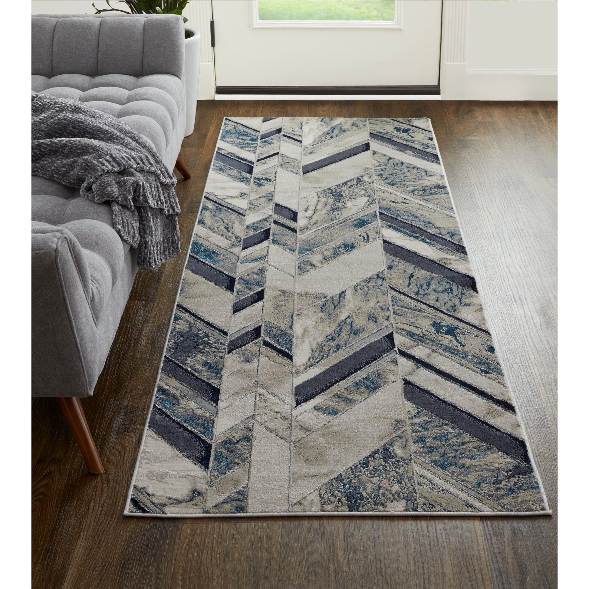 Indio Herringbone Rug - 39H1F by Feizy in ivory, blue, gray. Made from unique in a unique style.