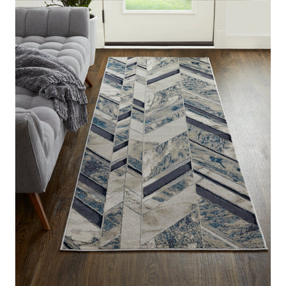 Indio Herringbone Rug - 39H1F by Feizy in ivory, blue, gray. Made from unique in a unique style.