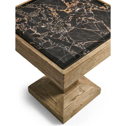 Echo Canyon Square Marble Side Table by Jonathan Charles in faded oak. Made from oak veneer in a cottage & farmhouse style.