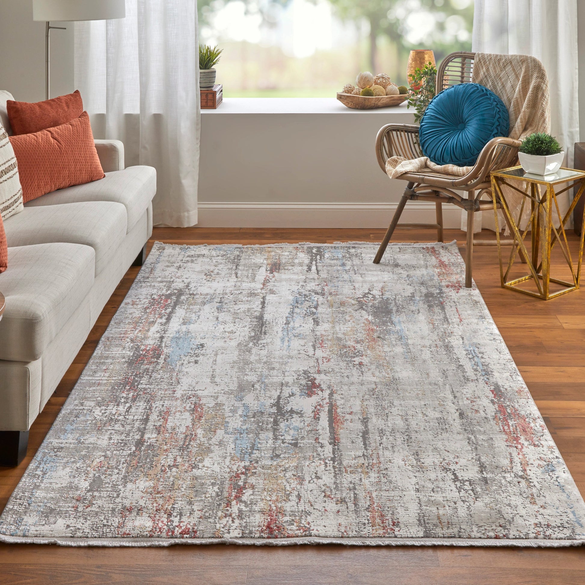 Cadiz Rug - 3903F by Feizy in gray, red, blue. Made from viscose, acrylic in a unique style.