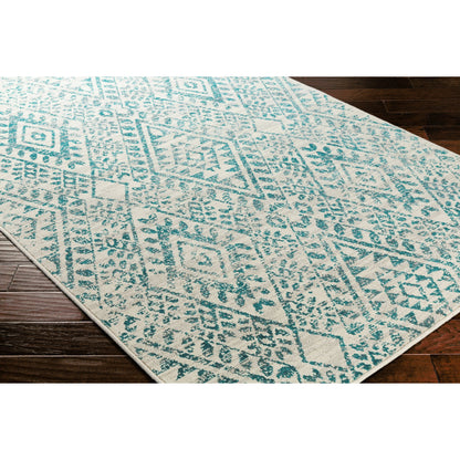 Stretto Rug - 17487 by Livabliss in gray, teal, ivory. Made from 50% polyester, 50% wool in a unique style.