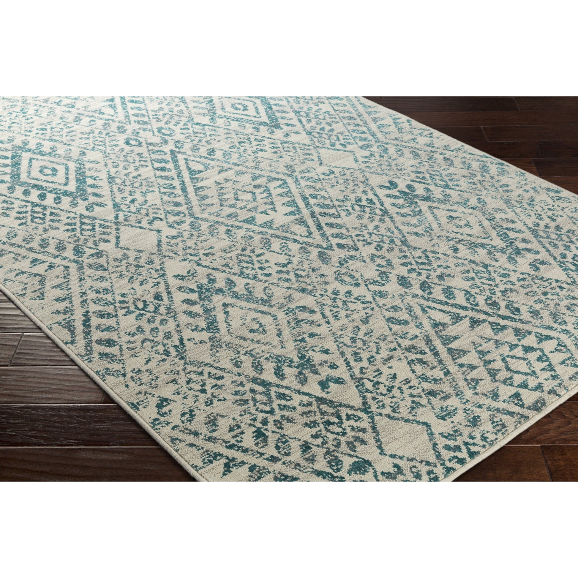Stretto Rug - 17487 by Livabliss in gray, teal, ivory. Made from 50% polyester, 50% wool in a unique style.