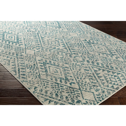 Stretto Rug - 17487 by Livabliss in gray, teal, ivory. Made from 50% polyester, 50% wool in a unique style.