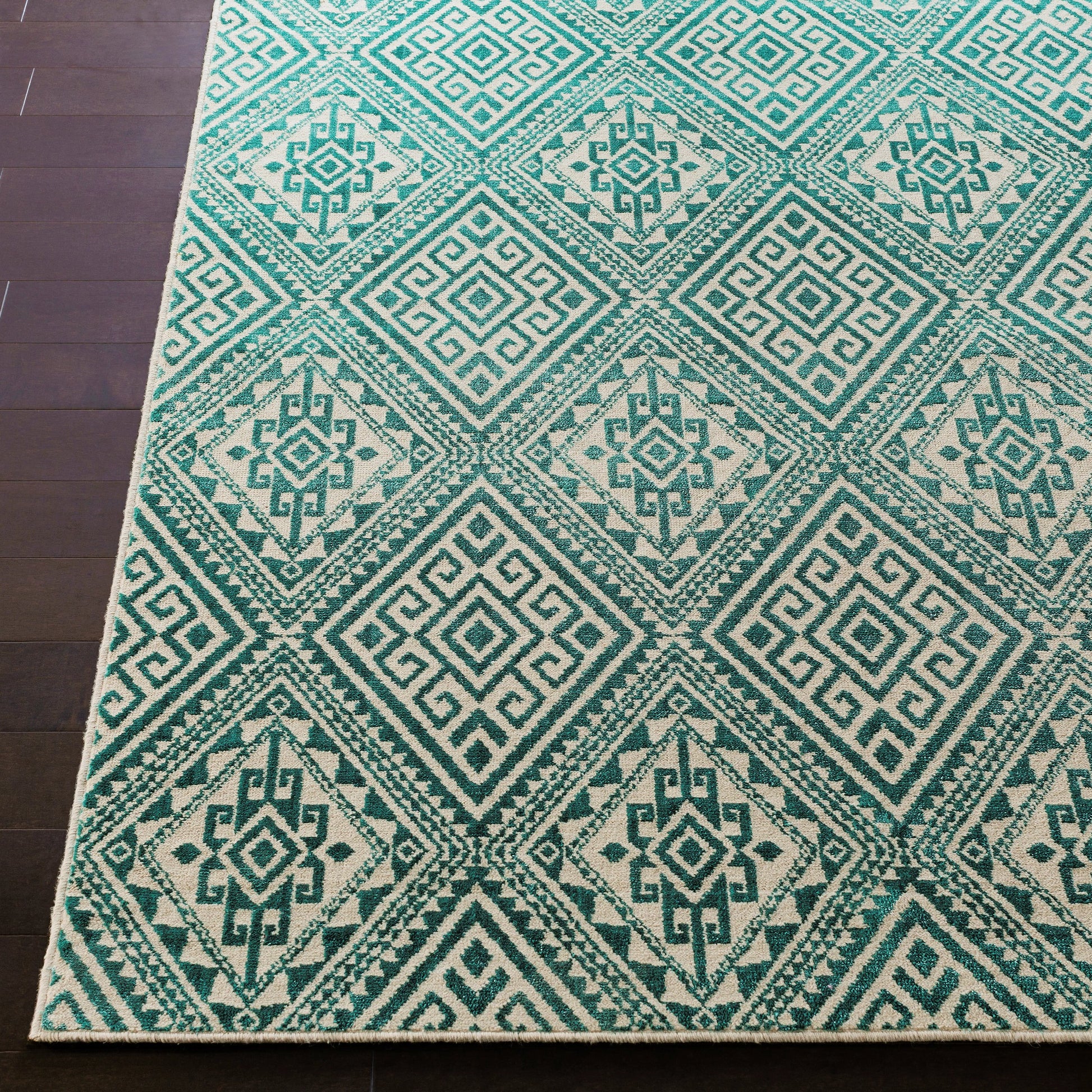 SRO-1022 Rug by Livabliss in teal, ivory. Made from 50% polyester, 50% wool in a unique style.