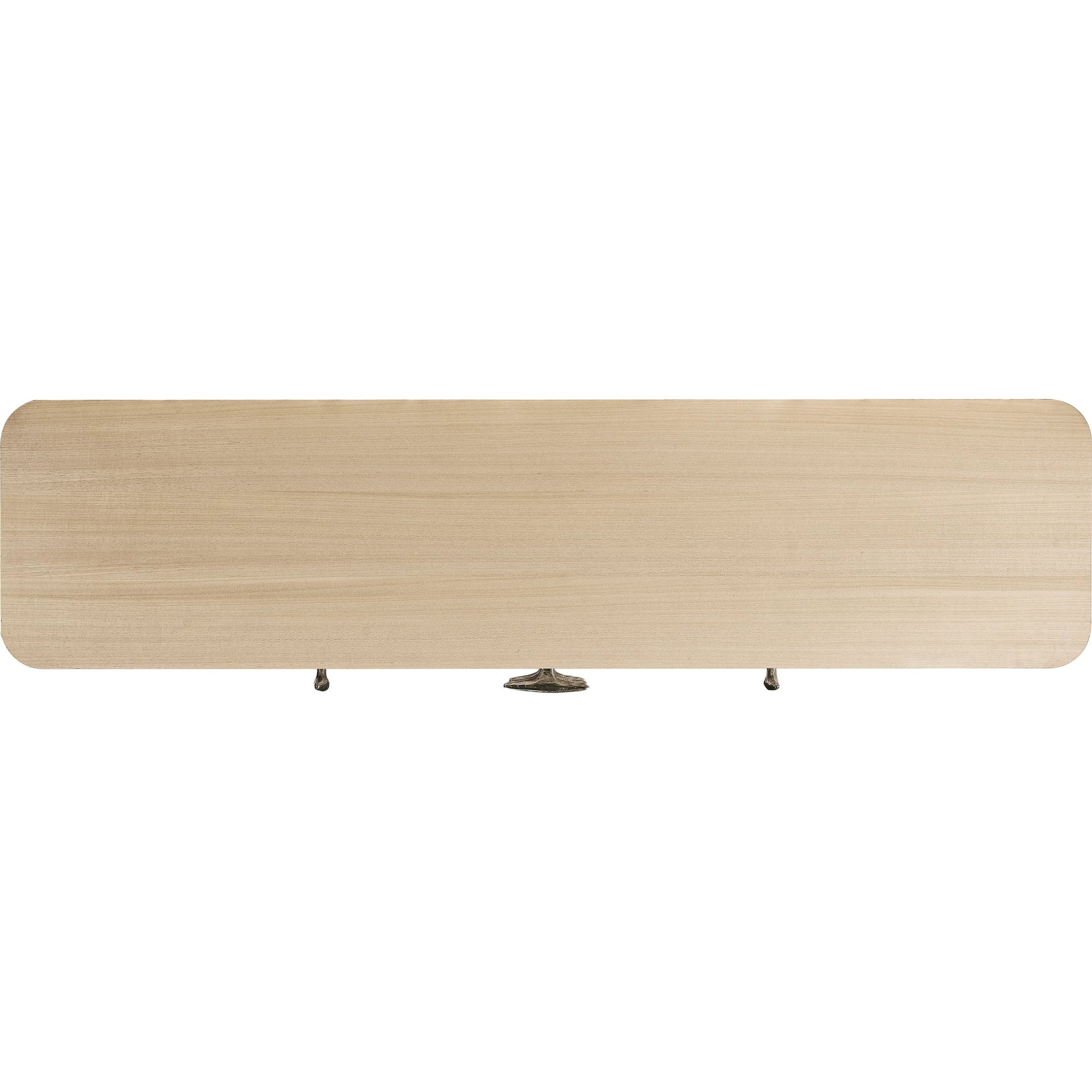 Water Breaker Mixed Media Credenza by Jonathan Charles in beige and ash blonde. Made from dyed koto veneer, bone, leather, metal in a transitional style.