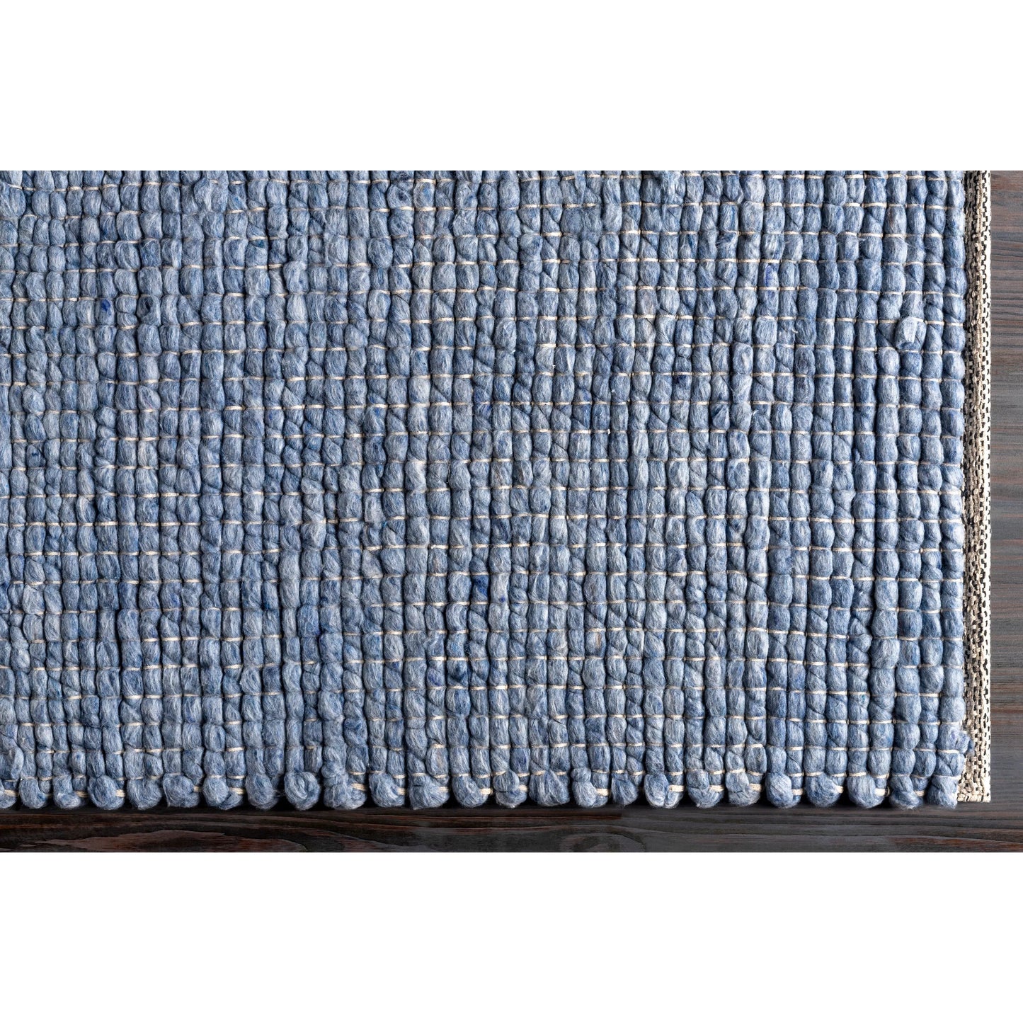 007 SI-1890558,SI-1890559 | Closeup | Sierra Rug - 26035 by Livabliss in pale blue, denim, dark blue, black, cream. Made from 60% wool, 20% cotton, 20% polyester in a unique style.