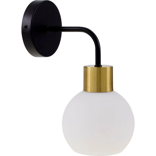Silverton Brass Wall Sconce by Livabliss in fixture: black; shade: white; cord: black and metallic, painted. Made from iron, glass in a unique style.