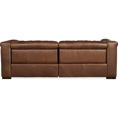 Savion Power Reclining Sofa by Hooker Furniture in brown. Made from leather in a modern style.