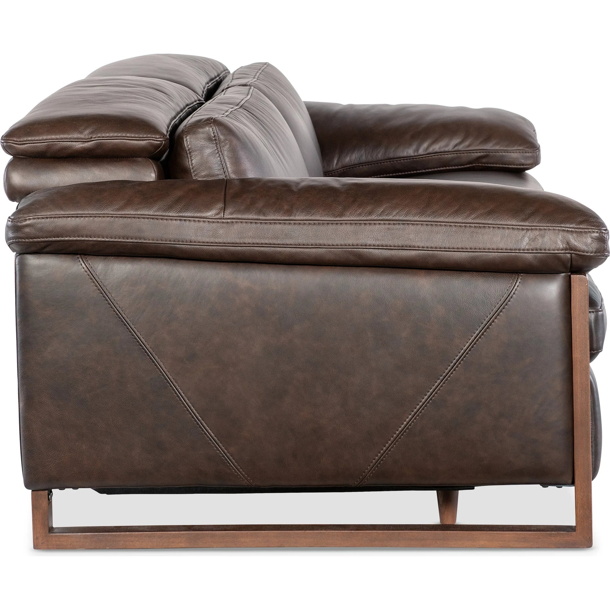 Jericho Power Sofa with Power Headrest by Hooker Furniture in dark wood. Made from leather in a traditional style.