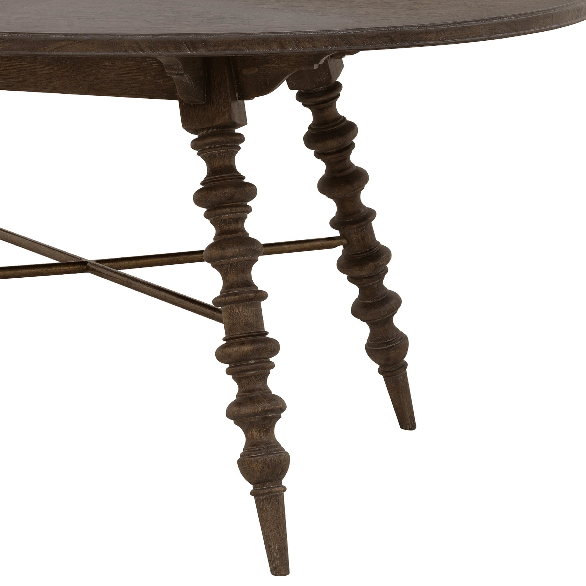 Revival Row Round Table by Pulaski Furniture in chimney smoke. Made from rubberwood in a traditional style.