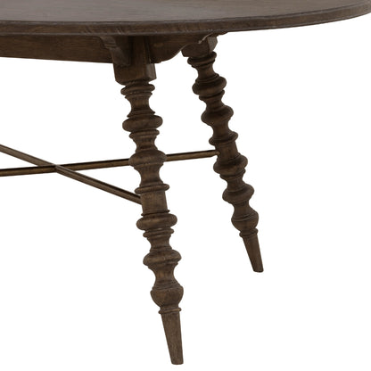 Revival Row Round Table by Pulaski Furniture in chimney smoke. Made from rubberwood in a traditional style.
