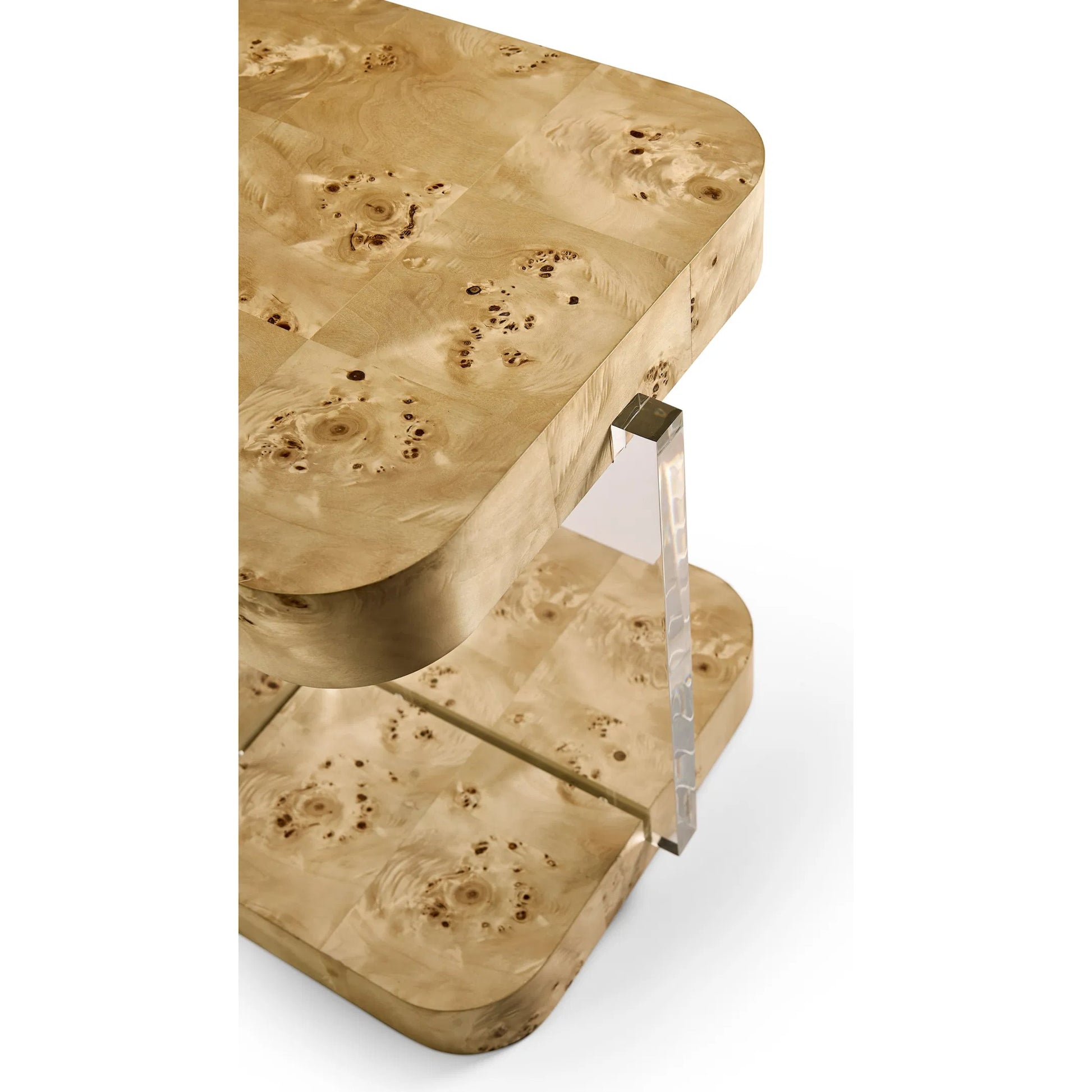Veil End Table by Jonathan Charles in natural mappa burl. Made from mappa burl in a modern style.
