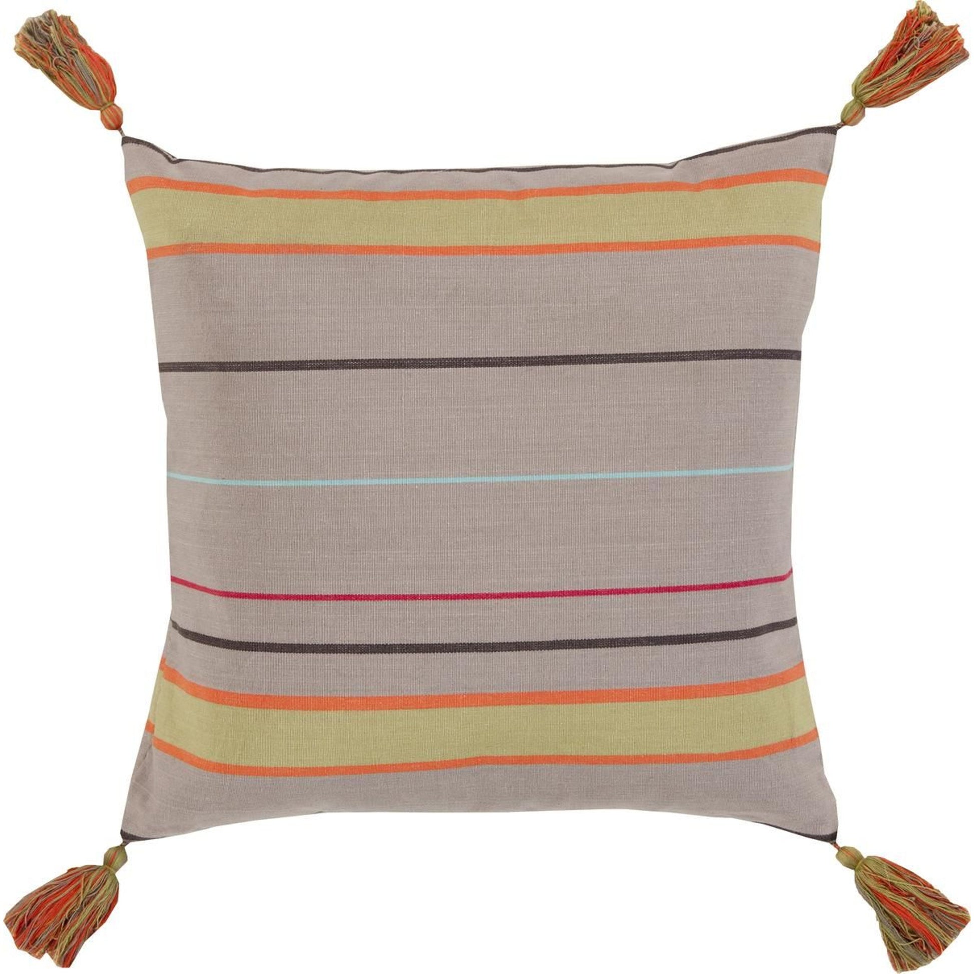 Stadda Stripe Indoor/Outdoor Pillow by Surya in orange, light olive, gray, red, black, aqua. Made from 100% cotton 