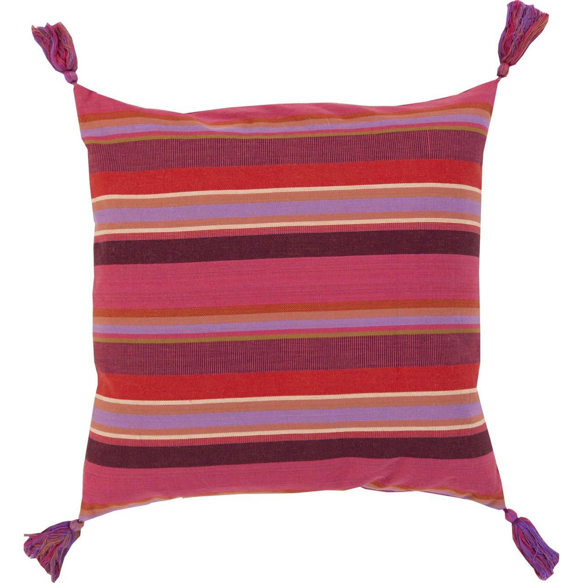 Stadda Stripe Indoor/Outdoor Pillow by Surya in lilac, red, camel, burgundy, peach, rose. Made from 100% cotton in 