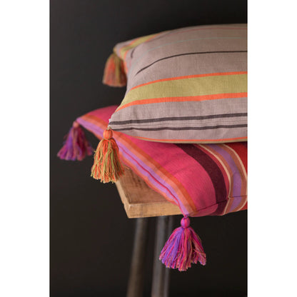 Stadda Stripe Indoor/Outdoor Pillow by Surya in lilac, red, camel, burgundy, peach, rose. Made from 100% cotton in a t