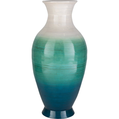 Sausalito Vase by Livabliss in dark blue, emerald, white and lacquered. Made from wood in a coastal style.