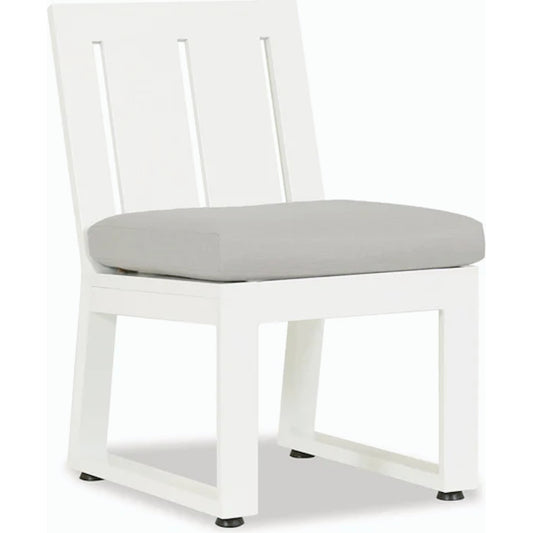 Newport Outdoor Dining Chair by Sunset West in frost. Made from aluminum in a modern style.