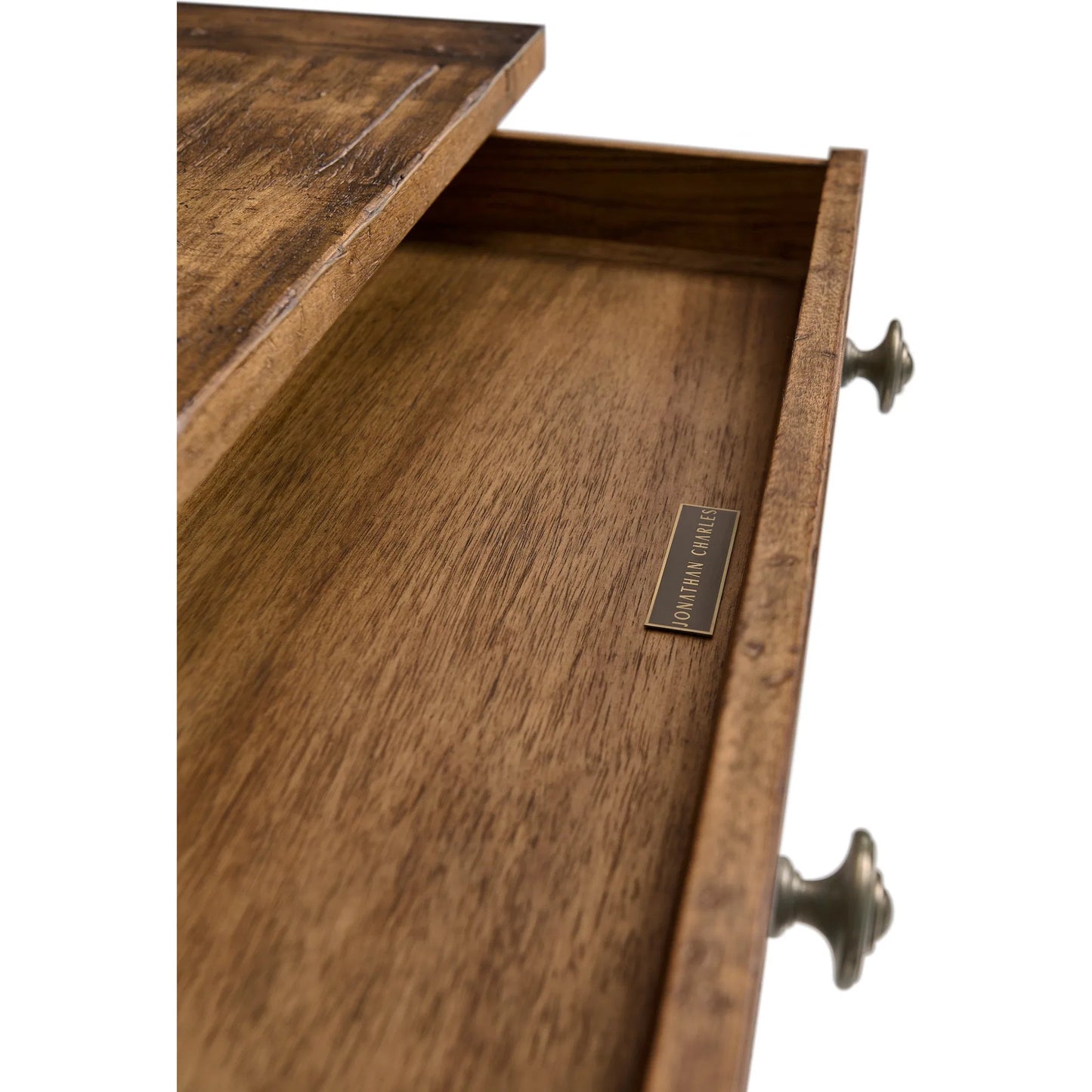009 SI-2535763 | Closeup | Tamarisk Open Nightstand by Jonathan Charles in medium spain walnut. Made from main acacia in a unique style.