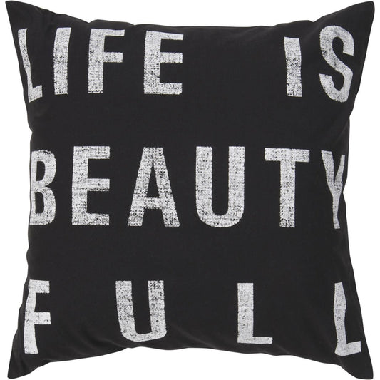 Typography Pillow - 13264 by Surya in black, ivory. Made from 100% cotton in a modern style.