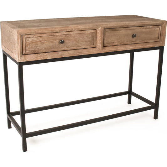Finneas 2-Drawer Console by Zentique in limed grey oak, black metal. Made from oak, metal in a transitional style.